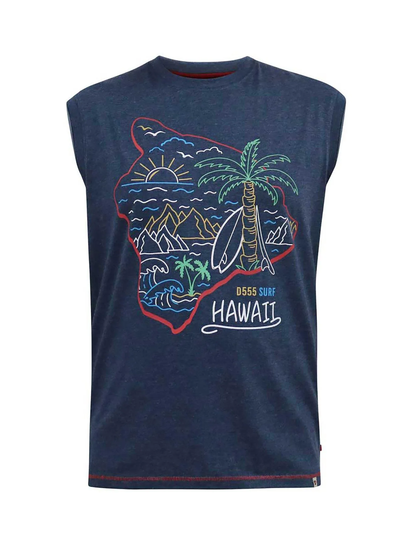 D555 Clifton Hawaii Island Printed Vest - Denim Marl