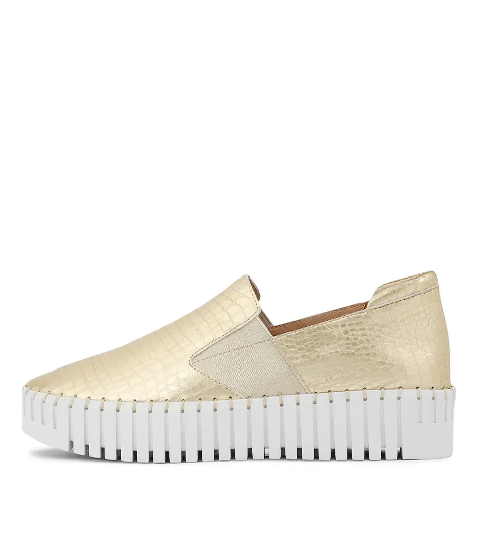 DJANGO & JULIETTE Becca Gold Croco Leather Sneakers Ws