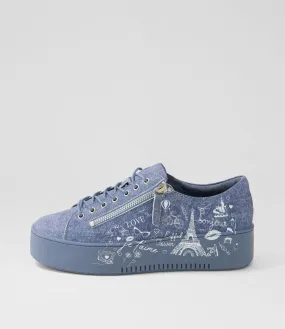 DJANGO & JULIETTE Wolak Blue Denim White Leather Sneakers