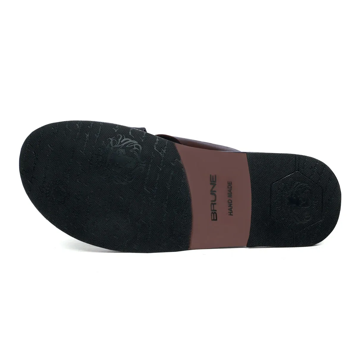 Double Strapped Welt Slide-in Slipper with Laser Engraved Crossover Black & Brown Leather