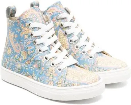 ETRO KIDS paisley leather high-top sneakers Blue