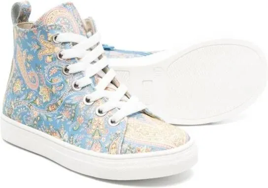 ETRO KIDS paisley leather high-top sneakers Blue