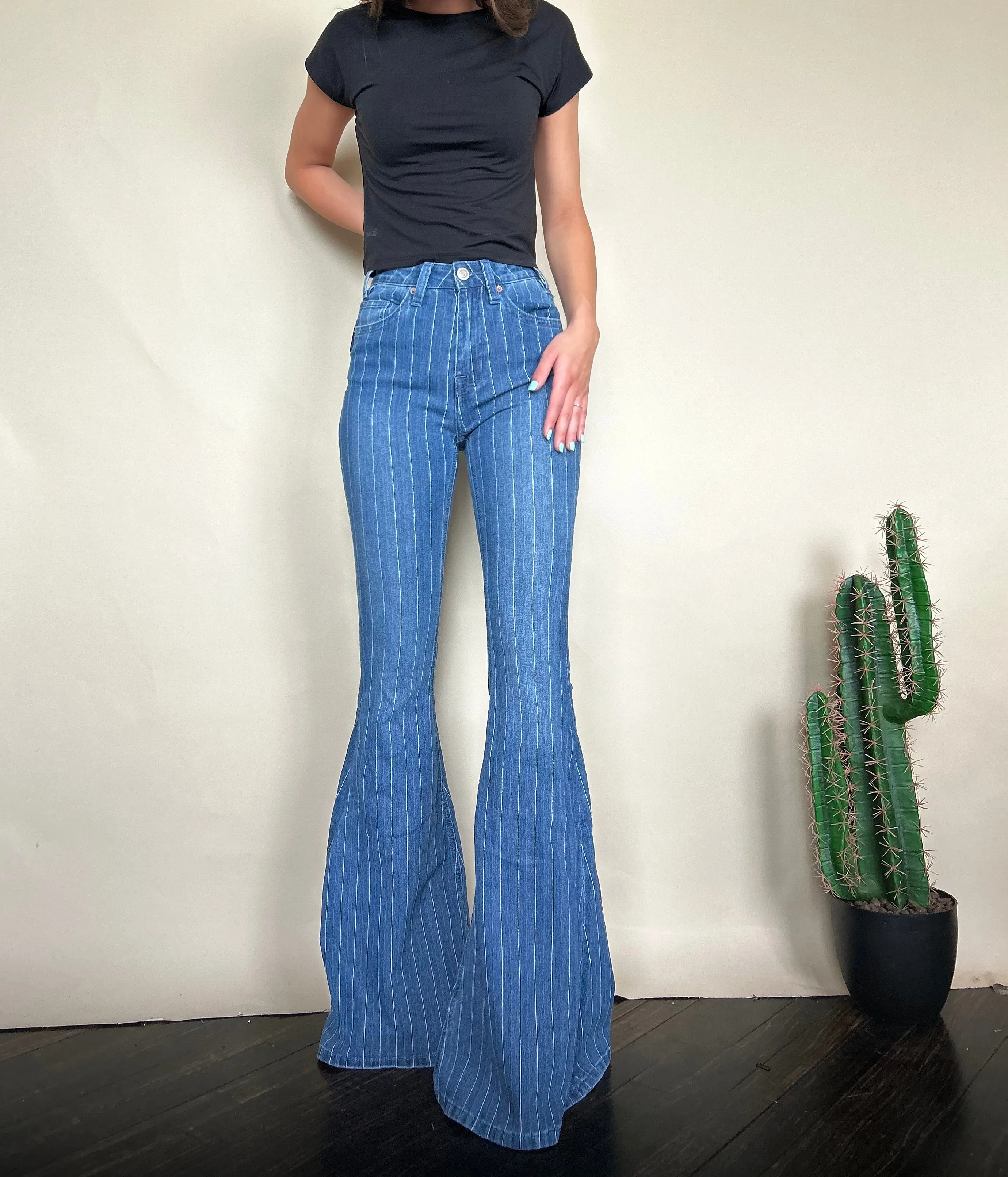 Final Sale Remi High Rise Stripe Bell Jeans