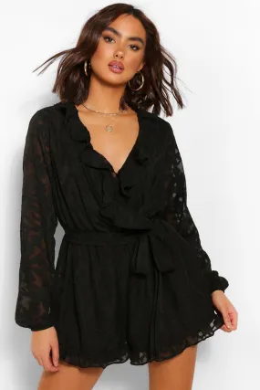 Floral Chiffon Frill Wrap Belted Romper