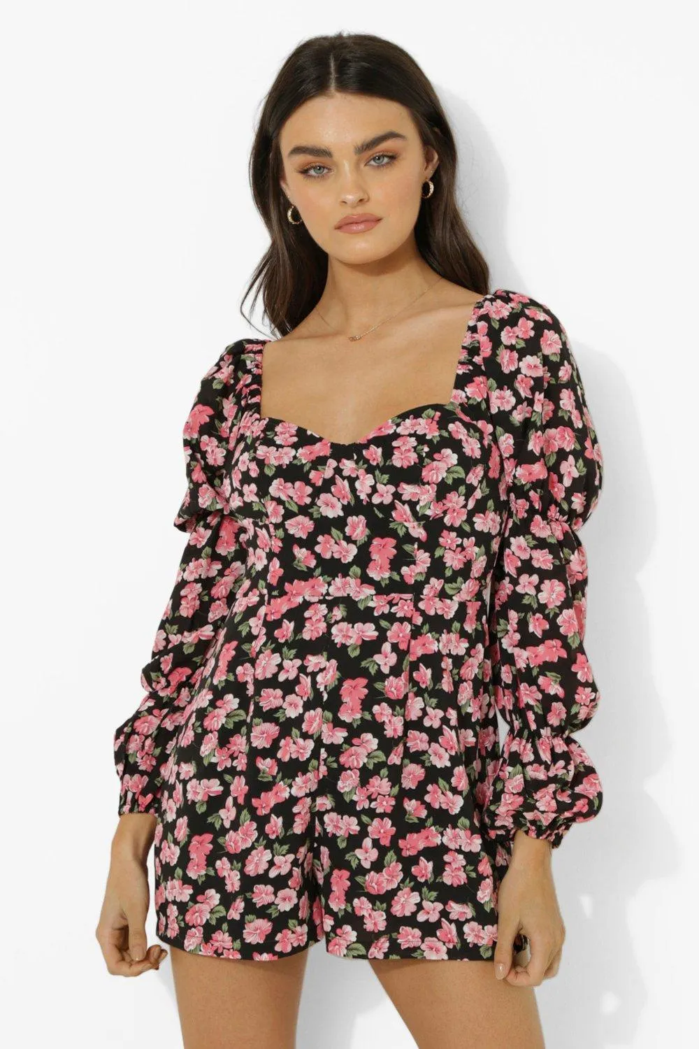 Floral Puff Sleeve Romper