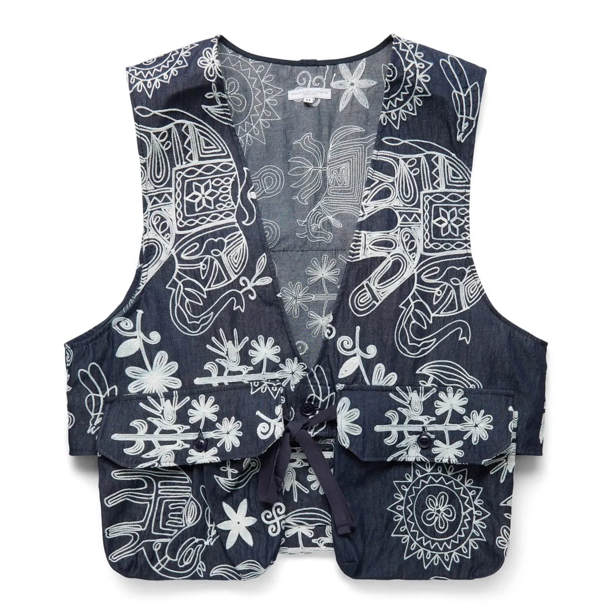 FOWL VEST INDIGO FLORAL EMBROIDERY DENIM | Bodega