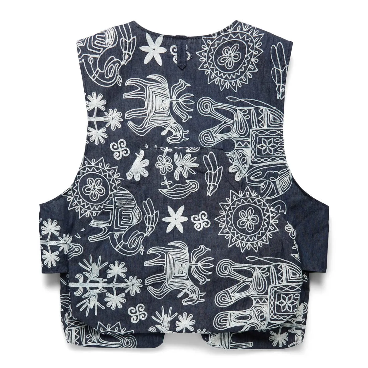 FOWL VEST INDIGO FLORAL EMBROIDERY DENIM | Bodega