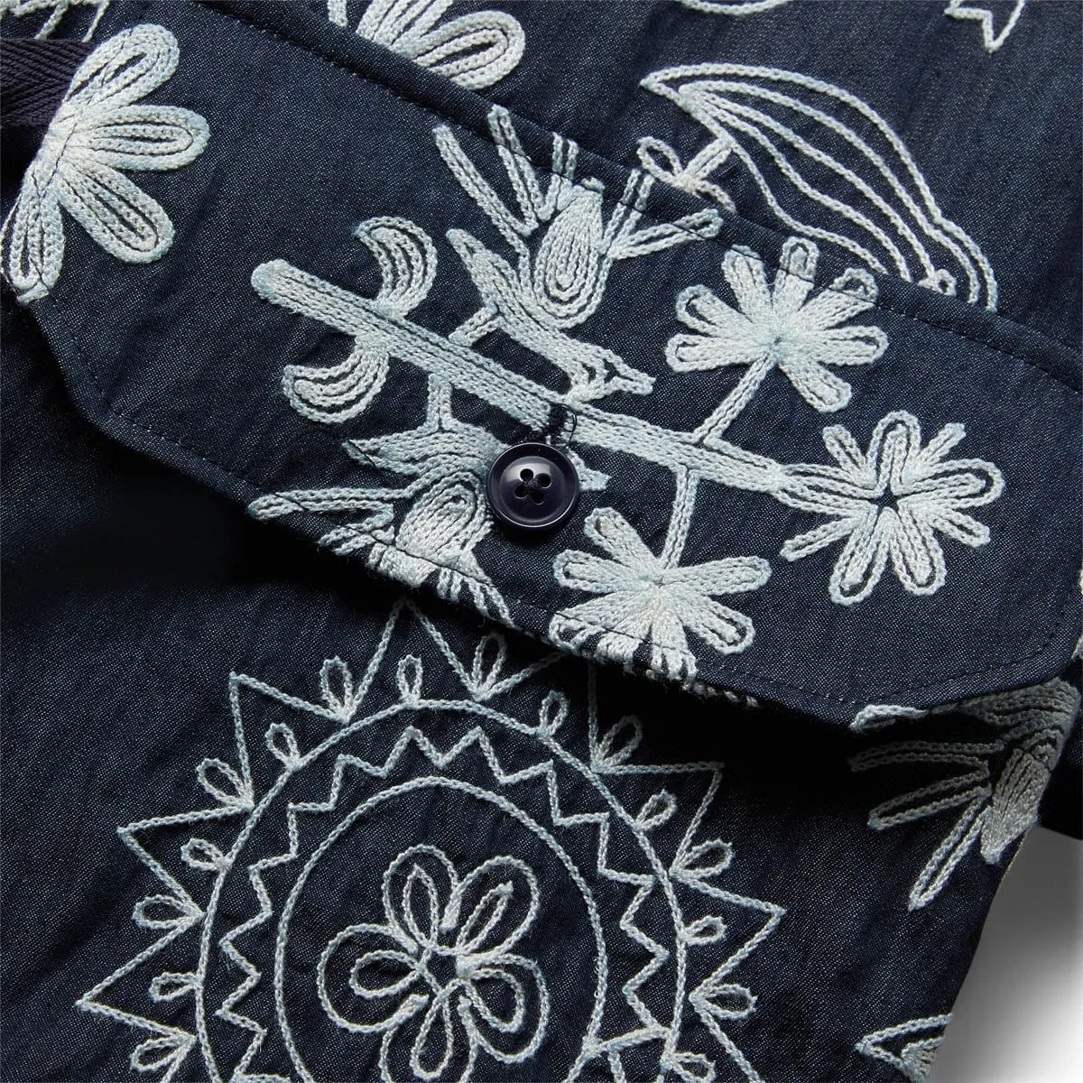 FOWL VEST INDIGO FLORAL EMBROIDERY DENIM | Bodega