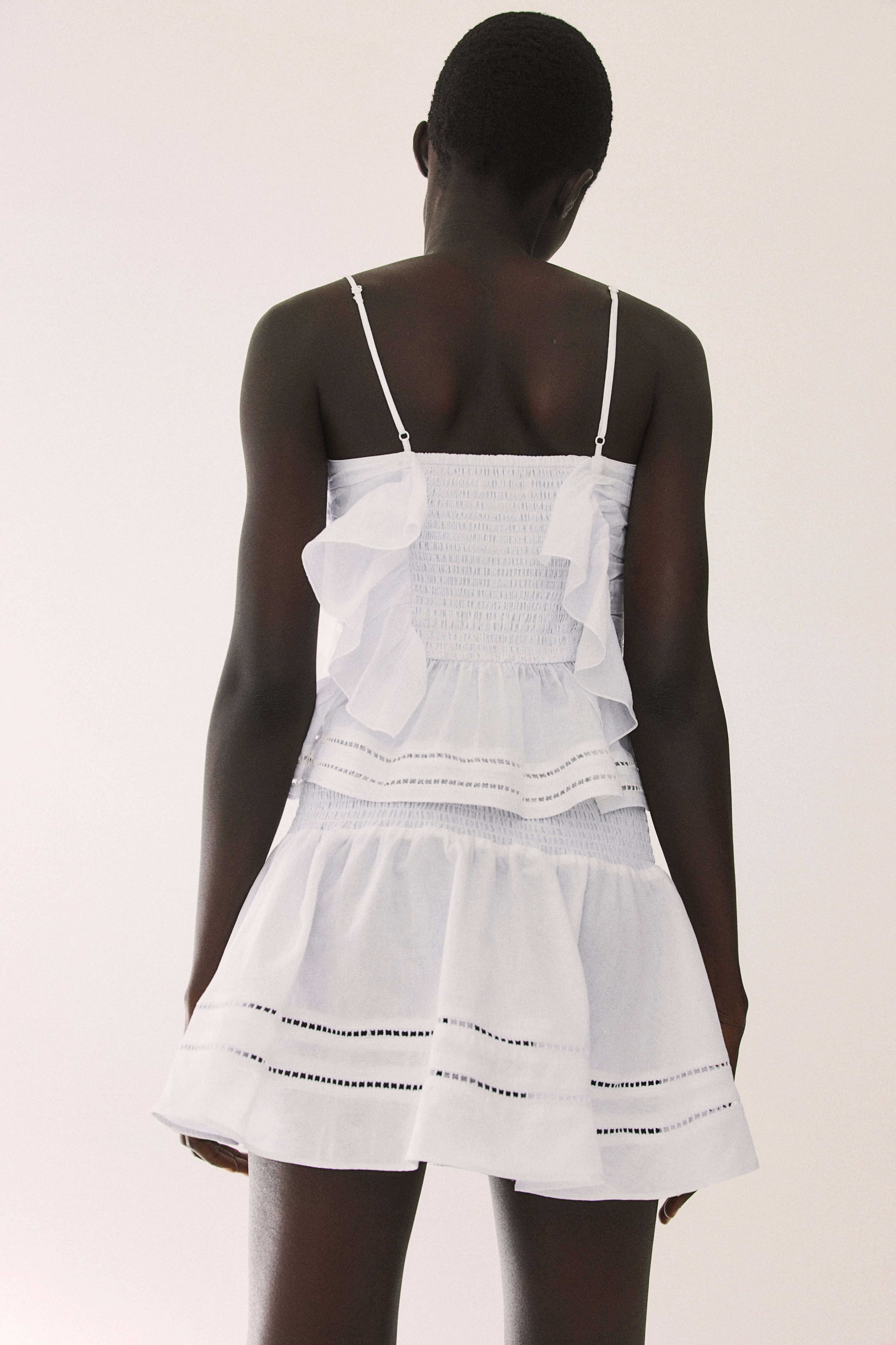 Frill-trimmed strappy top - Sweetheart neckline - Sleeveless - White - Ladies | H&M GB