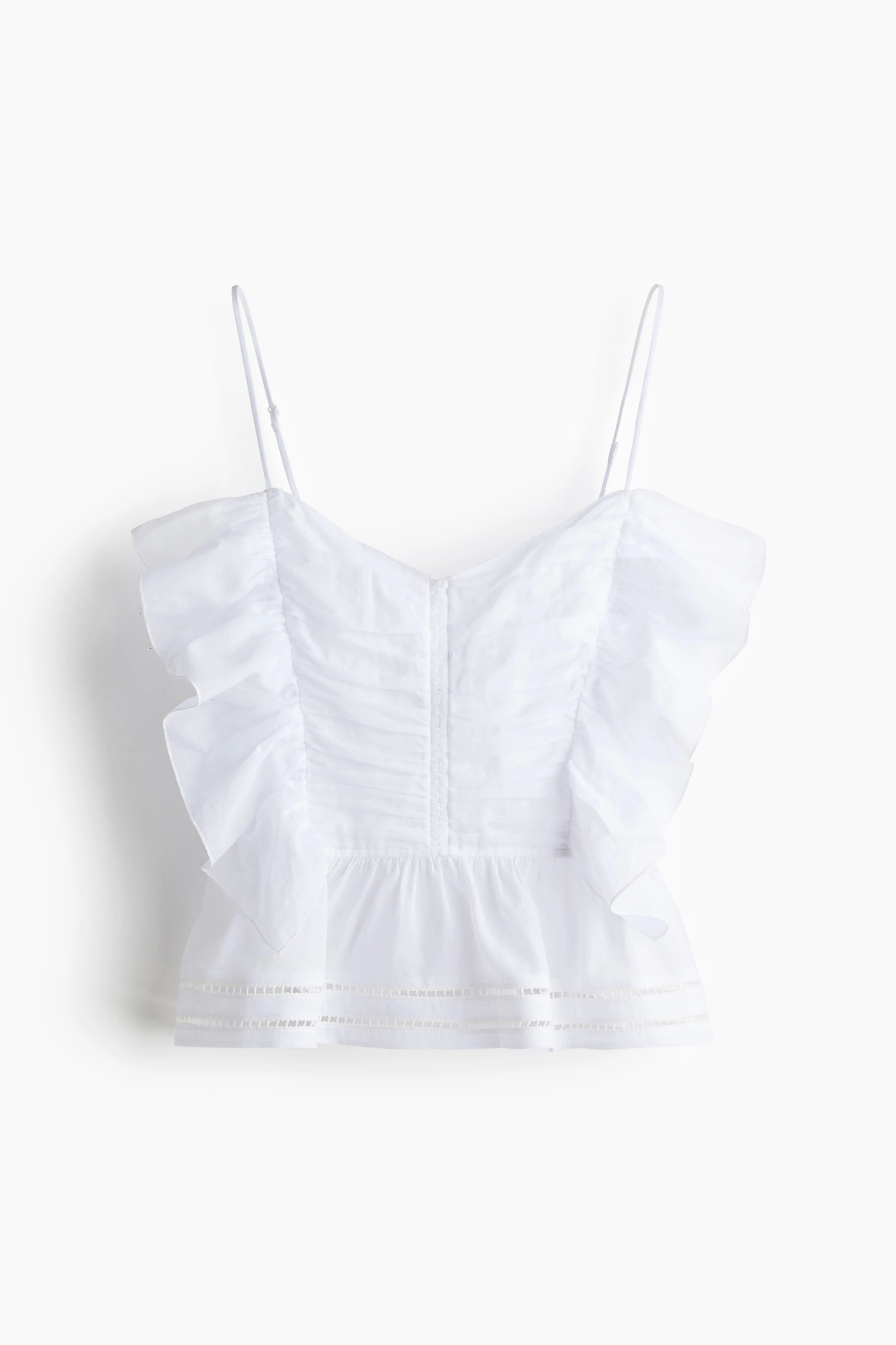 Frill-trimmed strappy top - Sweetheart neckline - Sleeveless - White - Ladies | H&M GB