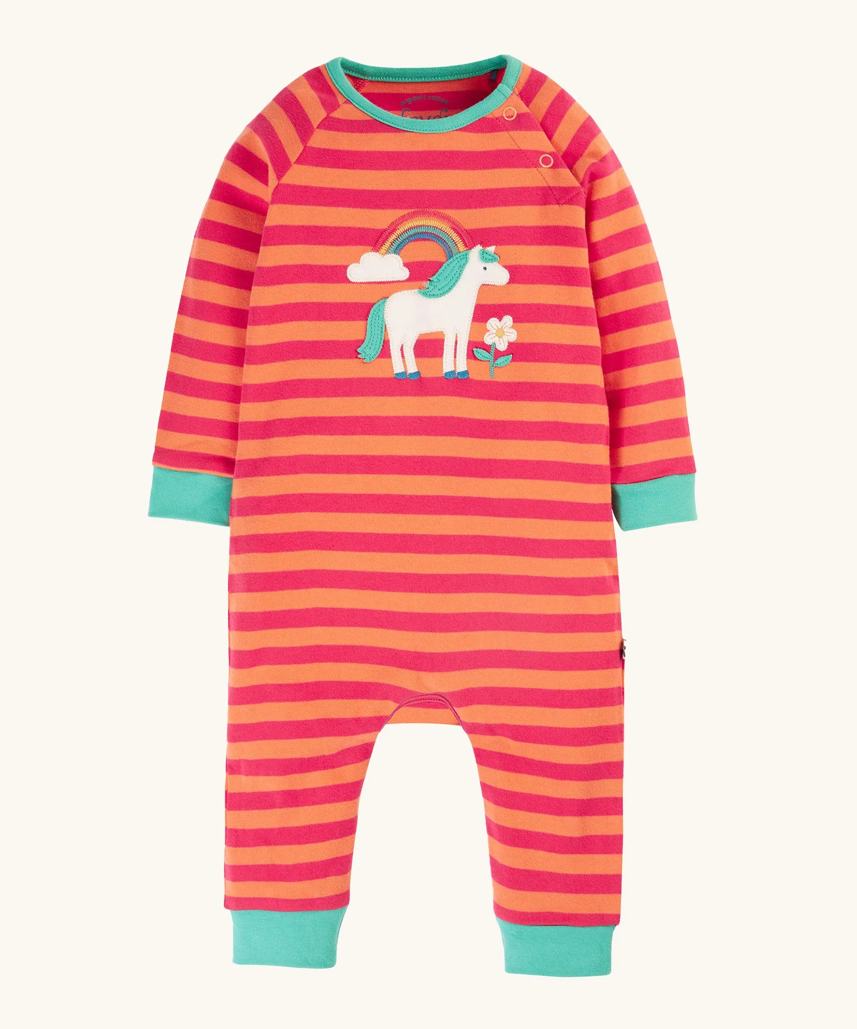 Frugi Rowan Romper - Cantaloupe Stripe/Horse