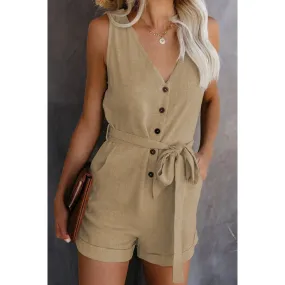 Full Size Tied V-Neck Sleeveless Romper with Pockets