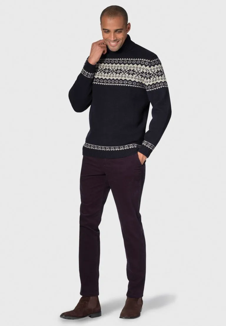 Gautier Navy Fairisle Roll Neck Jumper