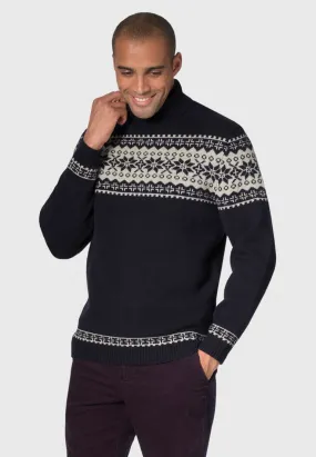 Gautier Navy Fairisle Roll Neck Jumper