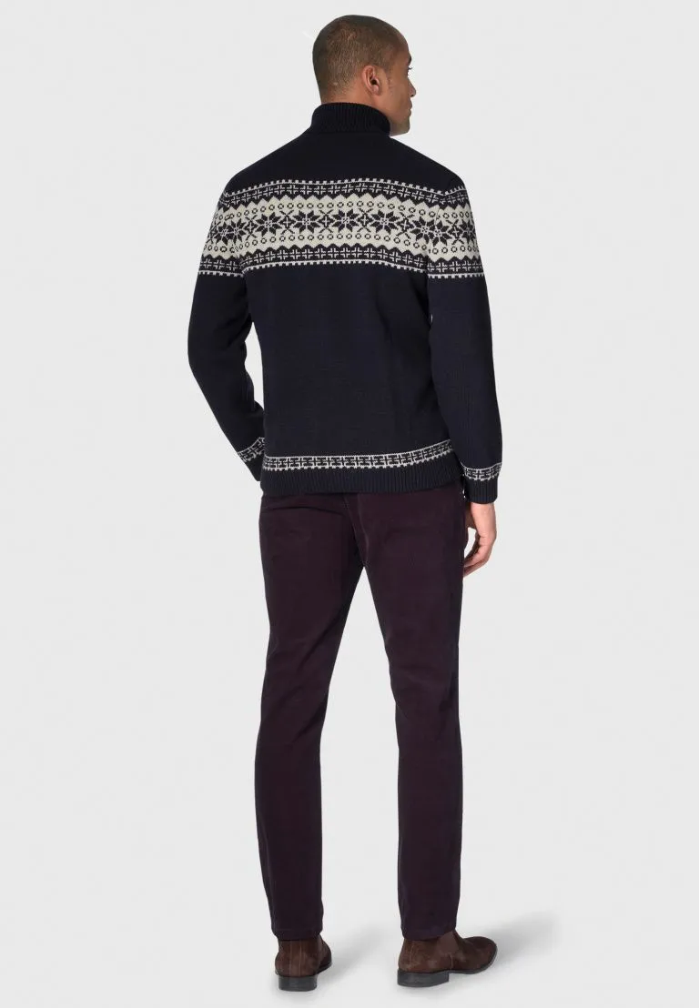 Gautier Navy Fairisle Roll Neck Jumper