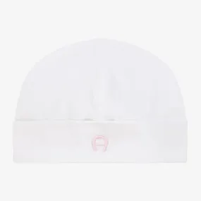 Girls White Pima Cotton Baby Hat