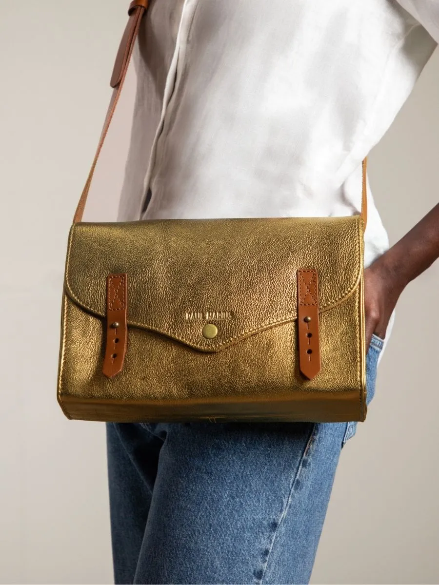 Gold Leather Shoulder Bag for Women - L'Indispensable Bronze | PAUL MARIUS