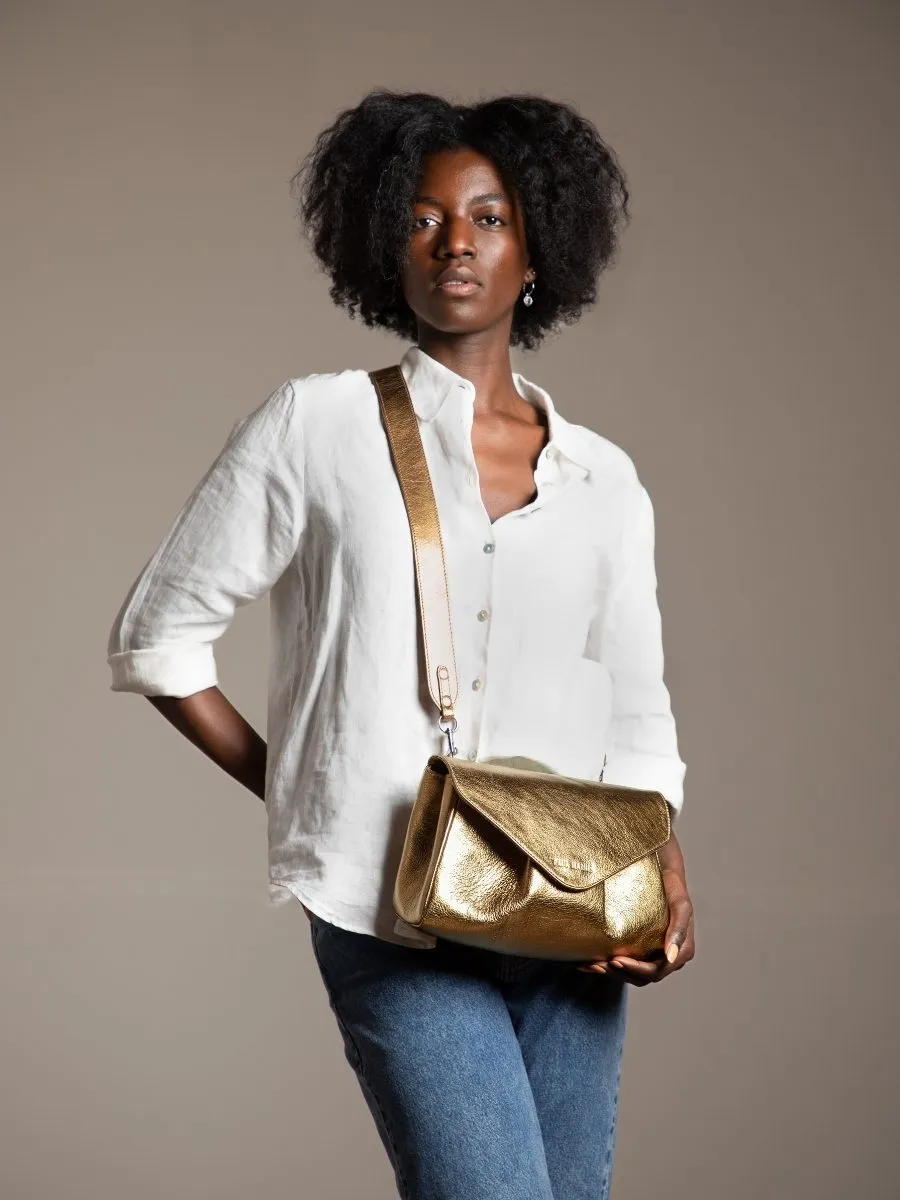 Gold Metallic Leather Shoulder Bag for Women - Suzon M Bronze | PAUL MARIUS