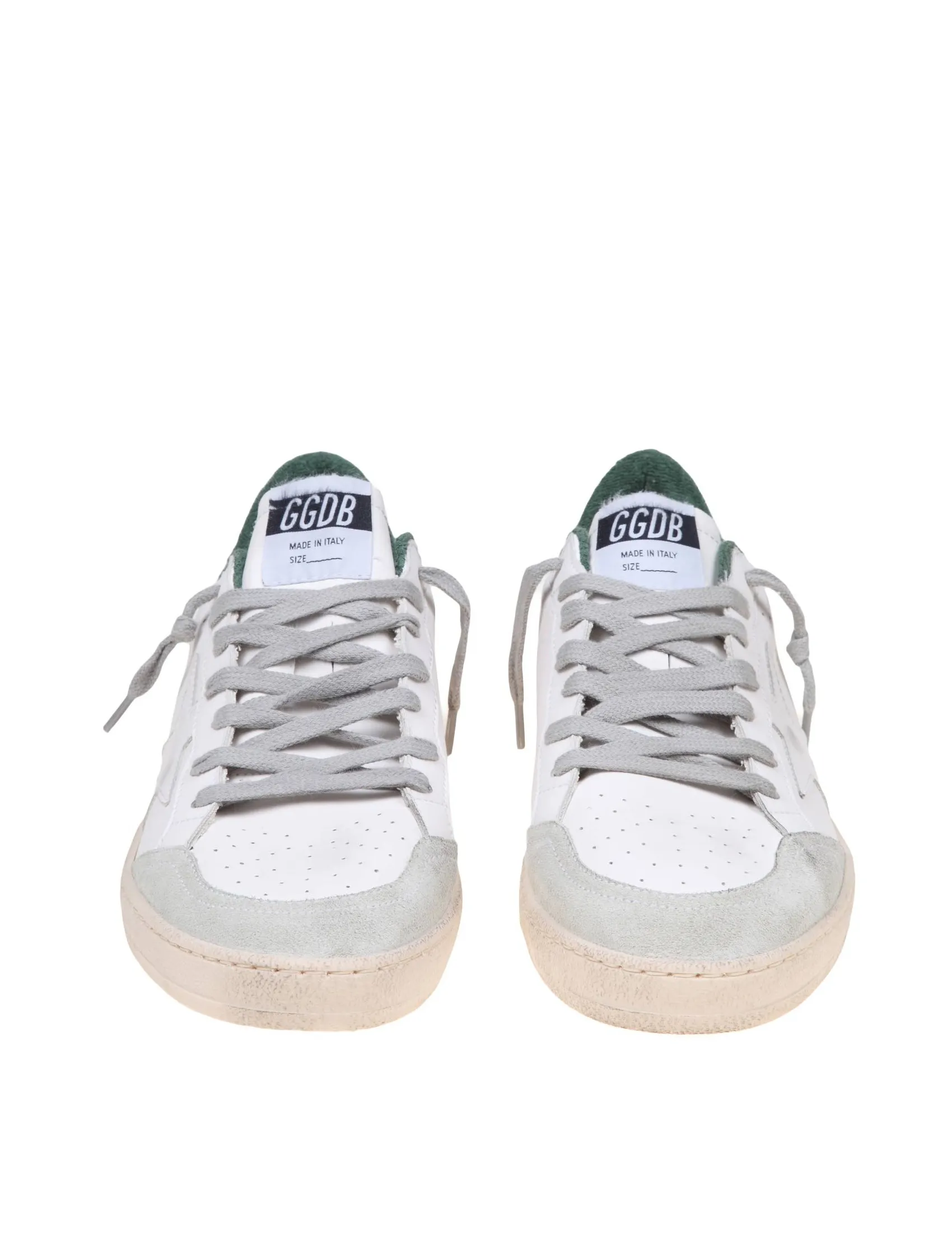 GOLDEN GOOSE BALLSTAR SNEAKERS IN WHITE AND GREEN LEATHER