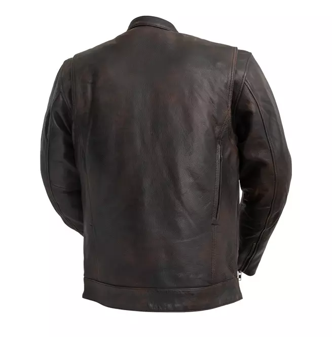 Gothic Men's Copper Brown Scooter Banded Collar Cowhide Motorcycle Jacket