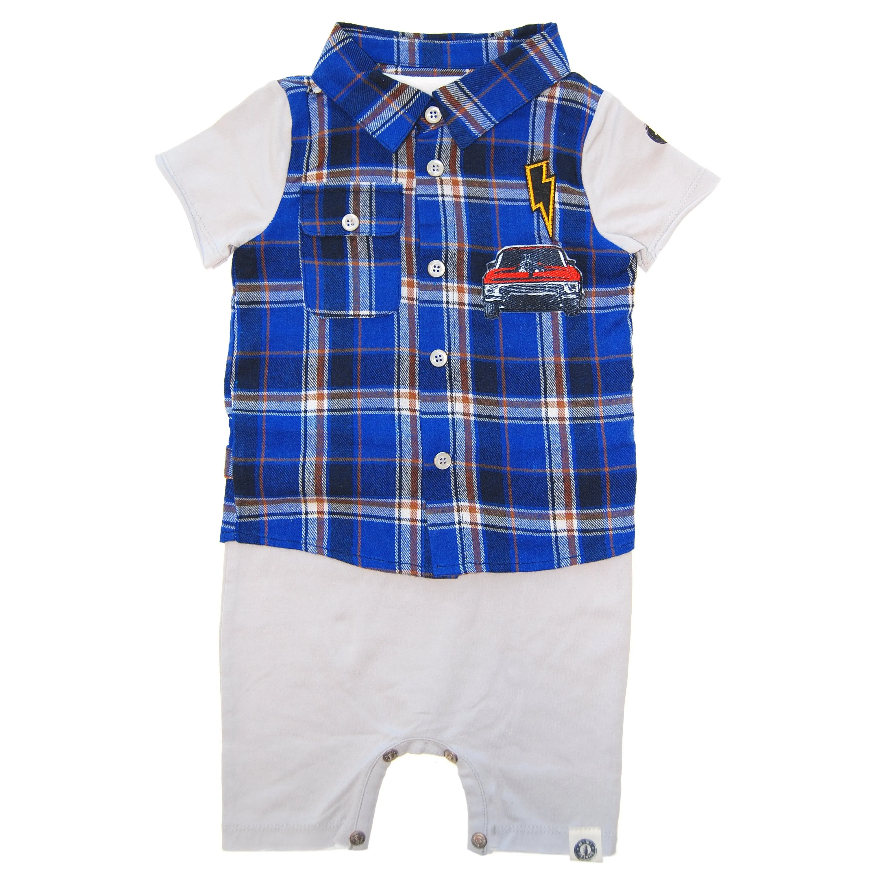 Grease Monkey Real Plaid Vest Romper by: Mini Shatsu