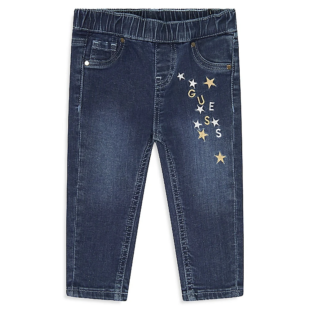 GUESS Little Girl's Star & Logo Pull-On Jeans