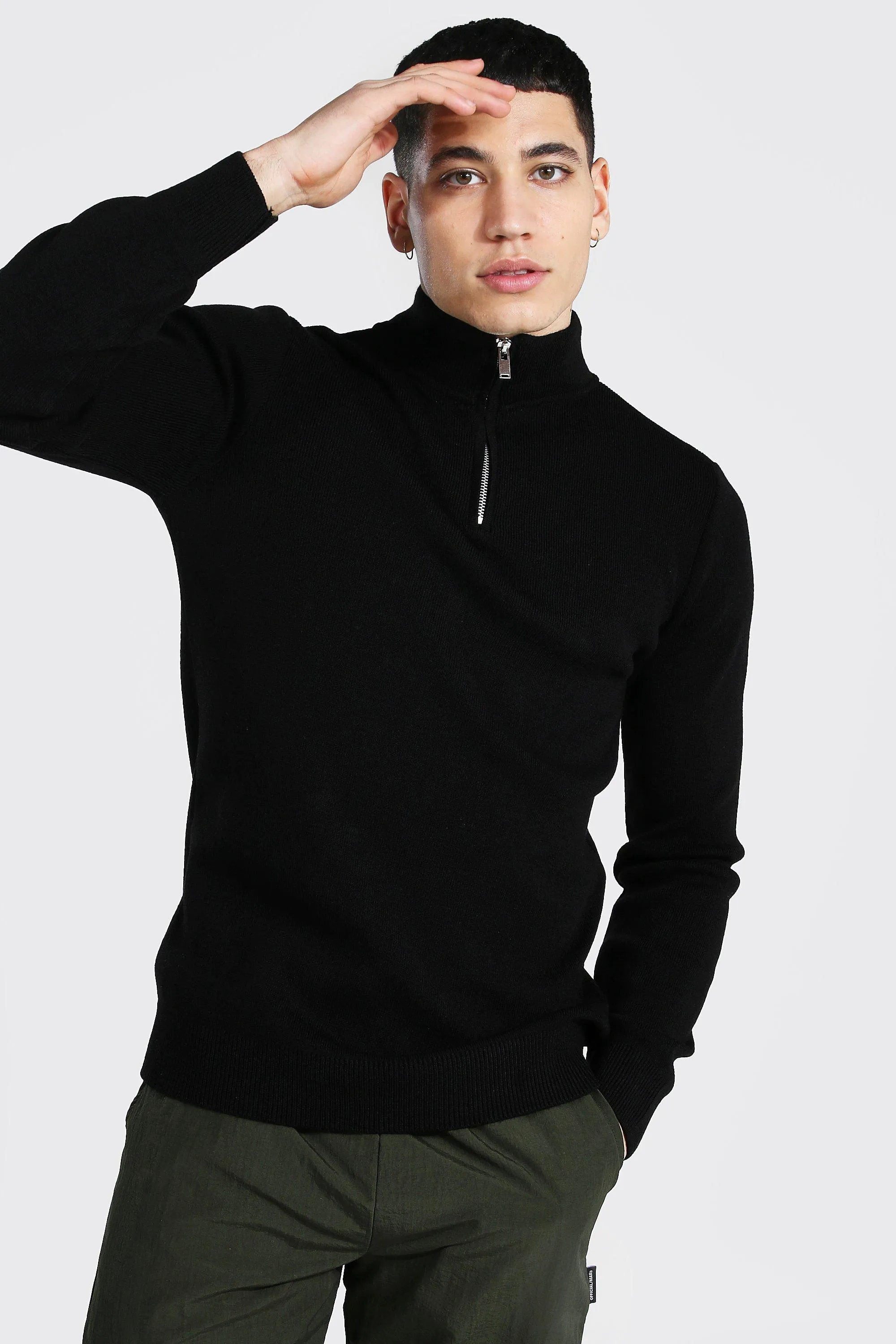 Half Zip Funnel Neck Jumper | boohooMAN UK