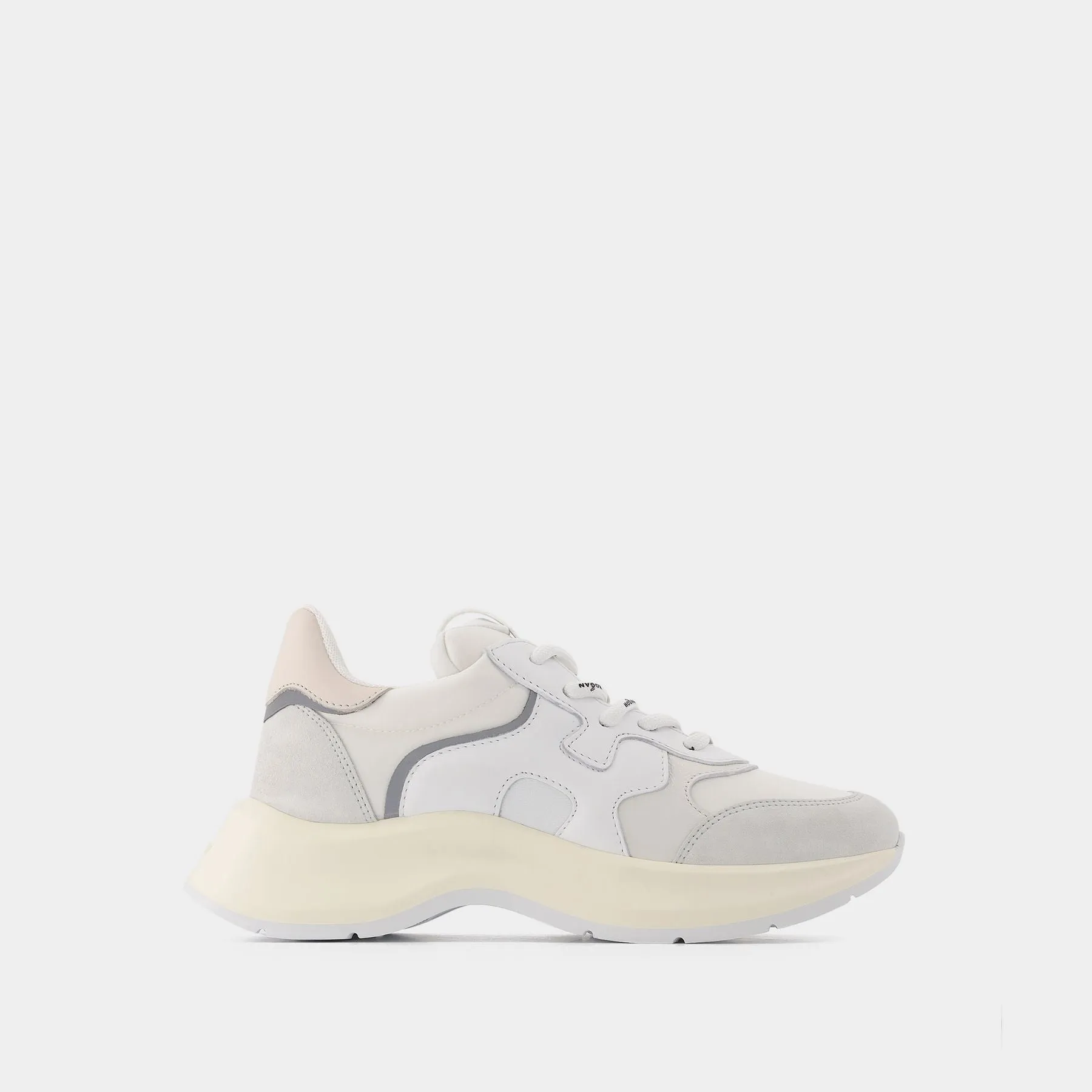 Hogan  H585 Allacciato H Onda Sneakers in White  Beige and Grey Leather