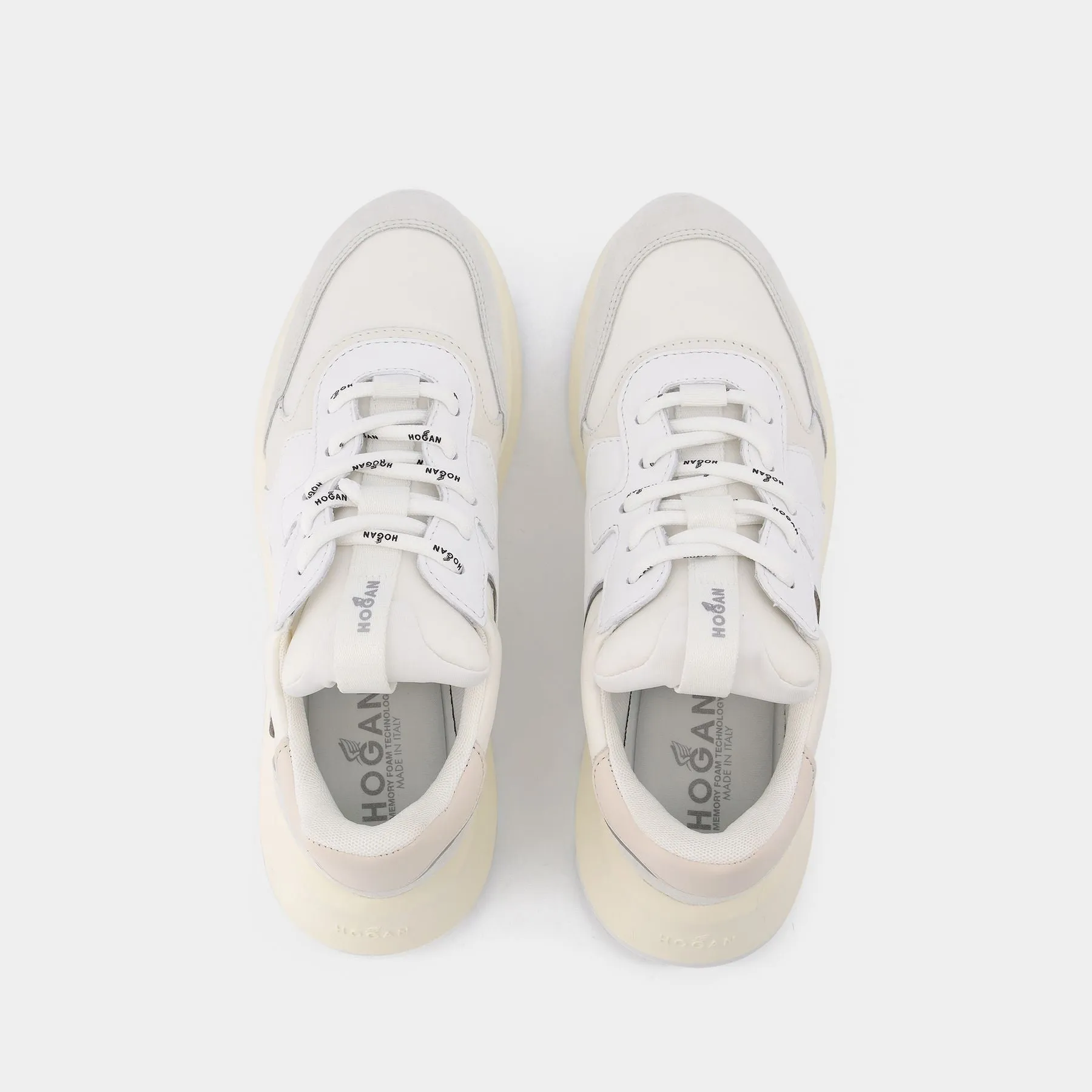 Hogan  H585 Allacciato H Onda Sneakers in White  Beige and Grey Leather