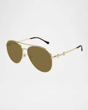 Horsebit Metal Aviator Sunglasses