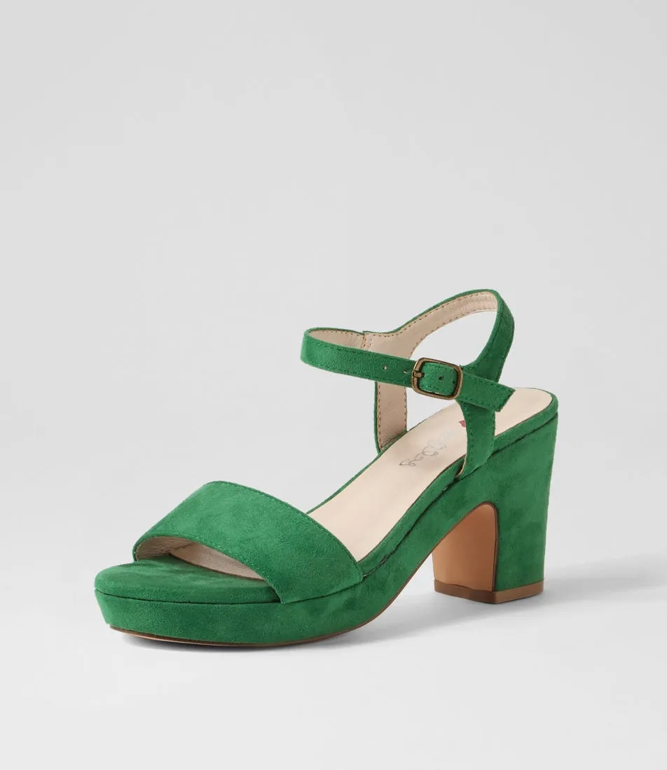 I LOVE BILLY Kementari Green Microsuede Sandals