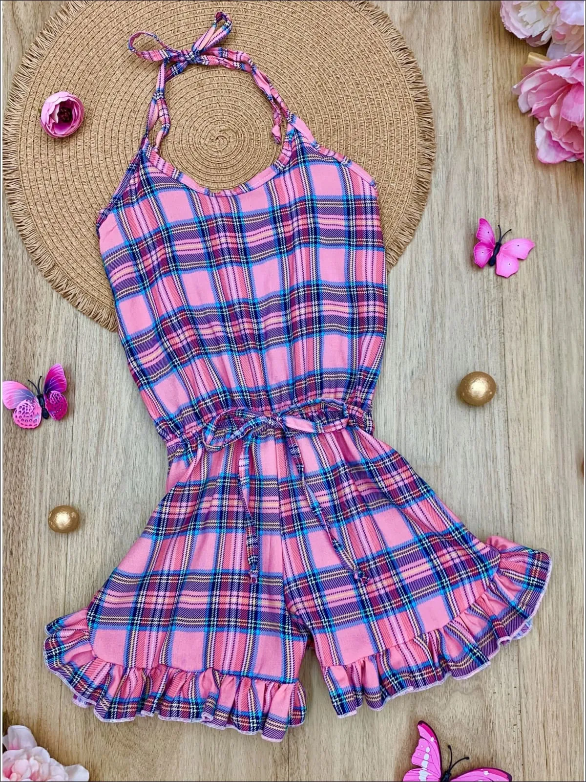 Just Believe Halter Ruffled Hem Romper