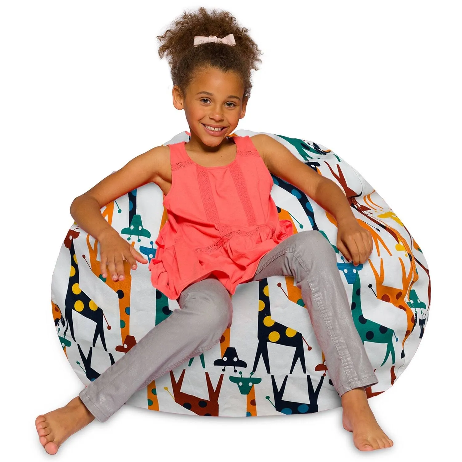 Kids Bean Bag Chair, Big Comfy Chair - Machine Washable Cover - 38 Inches Large - Canvas Giraffes On White