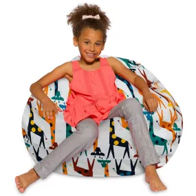 Kids Bean Bag Chair, Big Comfy Chair - Machine Washable Cover - 38 Inches Large - Canvas Giraffes On White