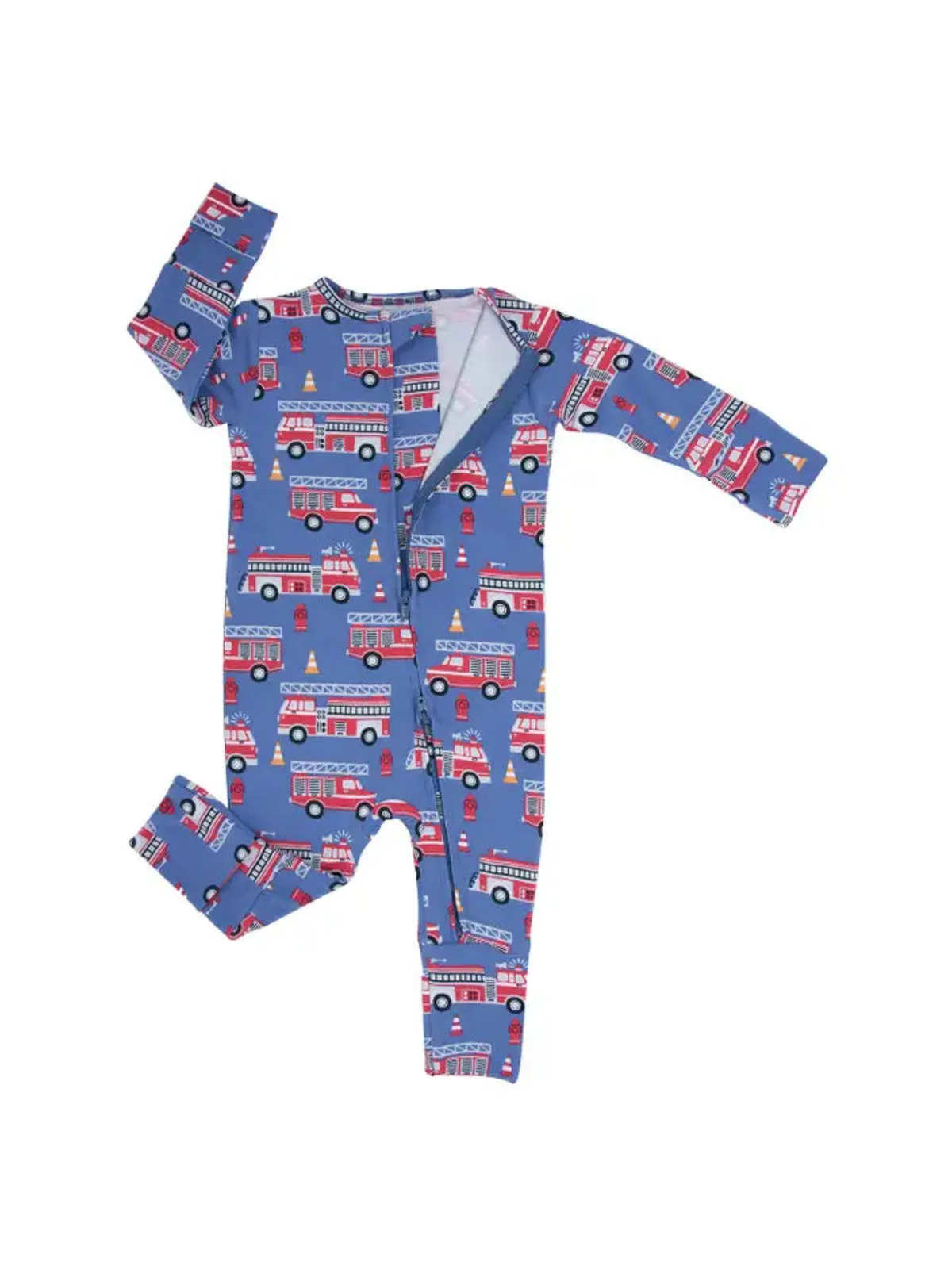 Kids Sweet Bamboo Convertible Bamboo Romper - Cameron Fire Truck