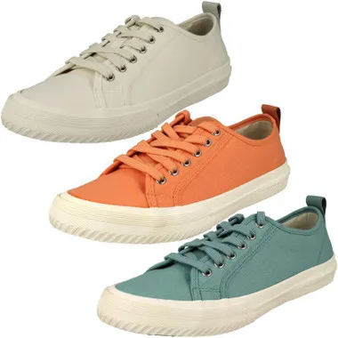 Ladies Clarks Lace Up Summer Canvas Trainers - Roxby Lace