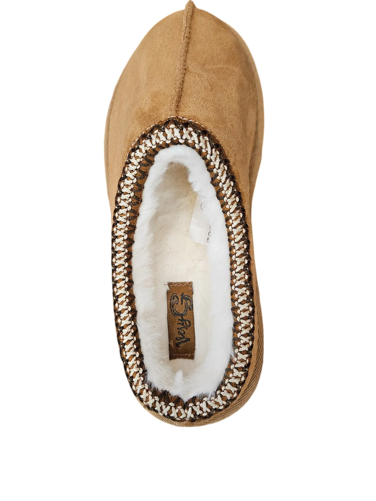 LADIES VERY G SPARKS MOC SLIPPER TAN WITH FUR