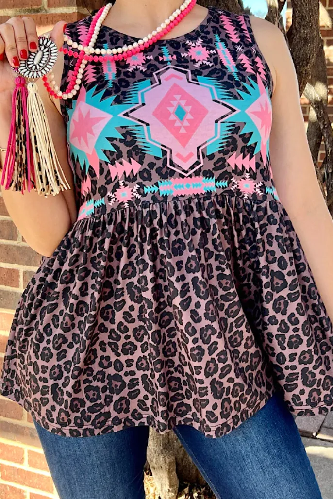 Leopard Aztec Babydoll Tank