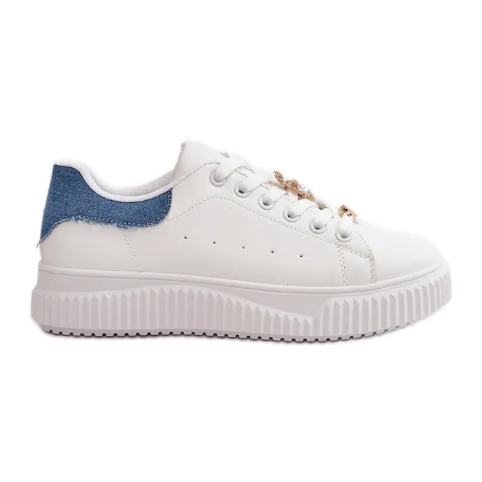 Low-Top Sneakers In Eco-Leather With Pins White And Blue Cillione