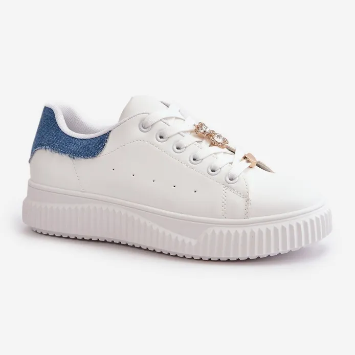 Low-Top Sneakers In Eco-Leather With Pins White And Blue Cillione