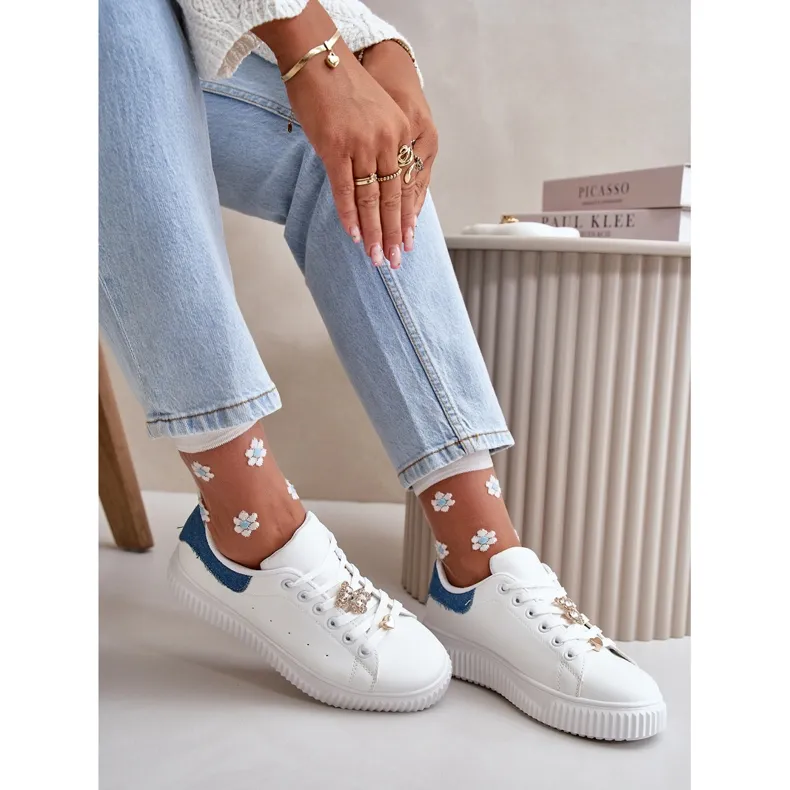 Low-Top Sneakers In Eco-Leather With Pins White And Blue Cillione