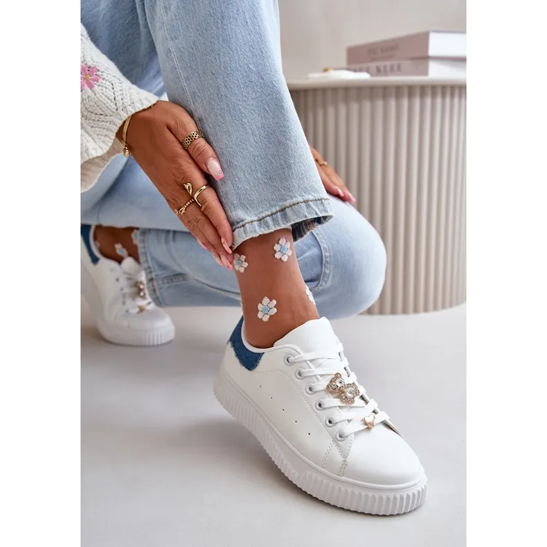 Low-Top Sneakers In Eco-Leather With Pins White And Blue Cillione