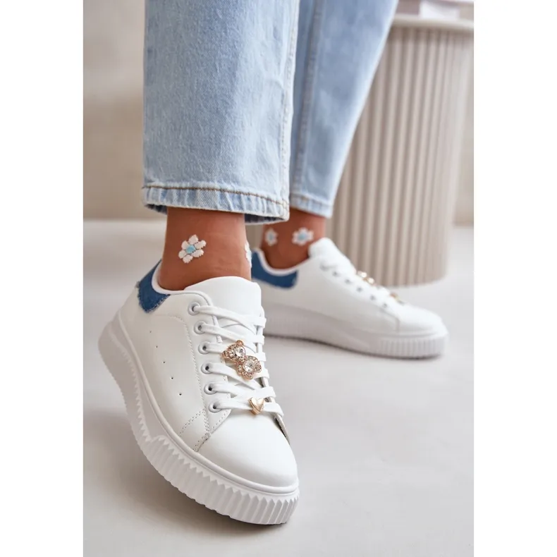 Low-Top Sneakers In Eco-Leather With Pins White And Blue Cillione