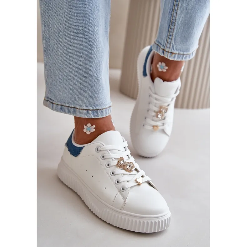 Low-Top Sneakers In Eco-Leather With Pins White And Blue Cillione