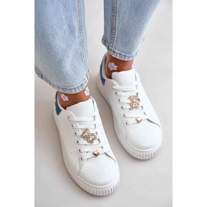 Low-Top Sneakers In Eco-Leather With Pins White And Blue Cillione