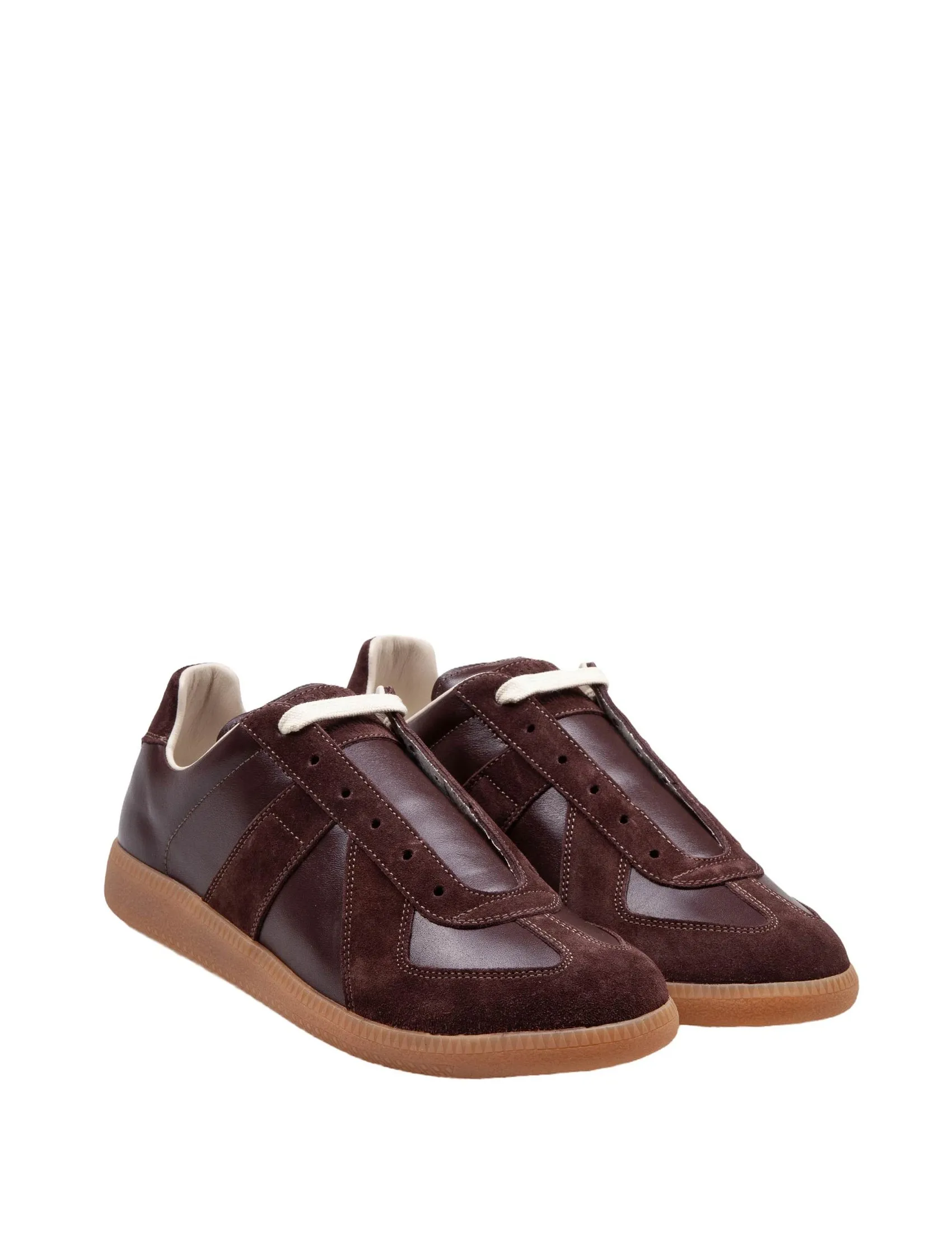 MAISON MARGIELA REPLICA SNEAKERS IN BROWN LEATHER AND SUEDE