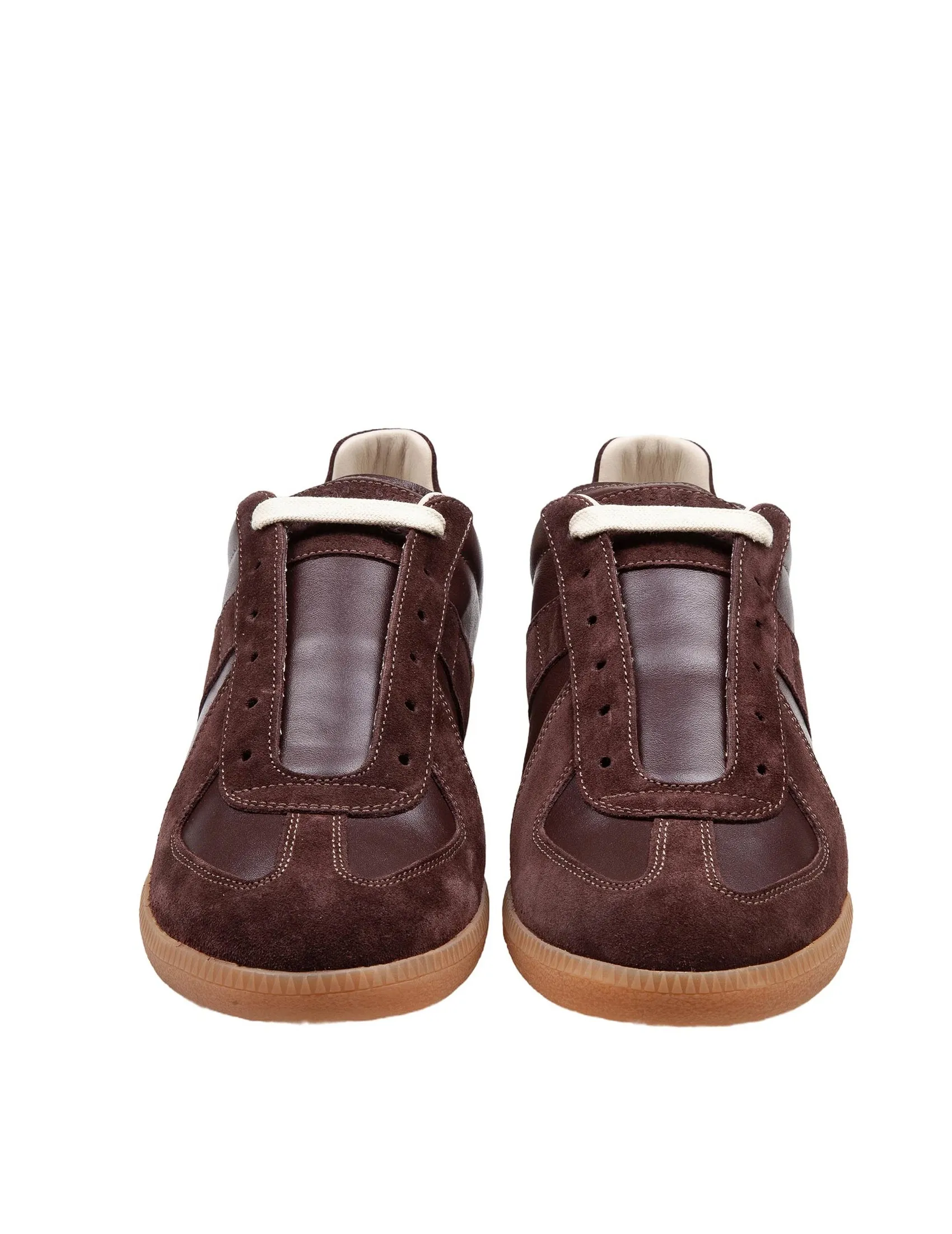 MAISON MARGIELA REPLICA SNEAKERS IN BROWN LEATHER AND SUEDE