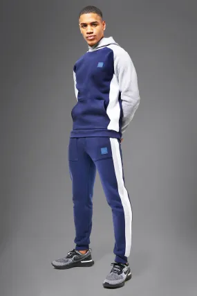 Man Active Colour Block Hooded Tracksuit | boohooMAN UK