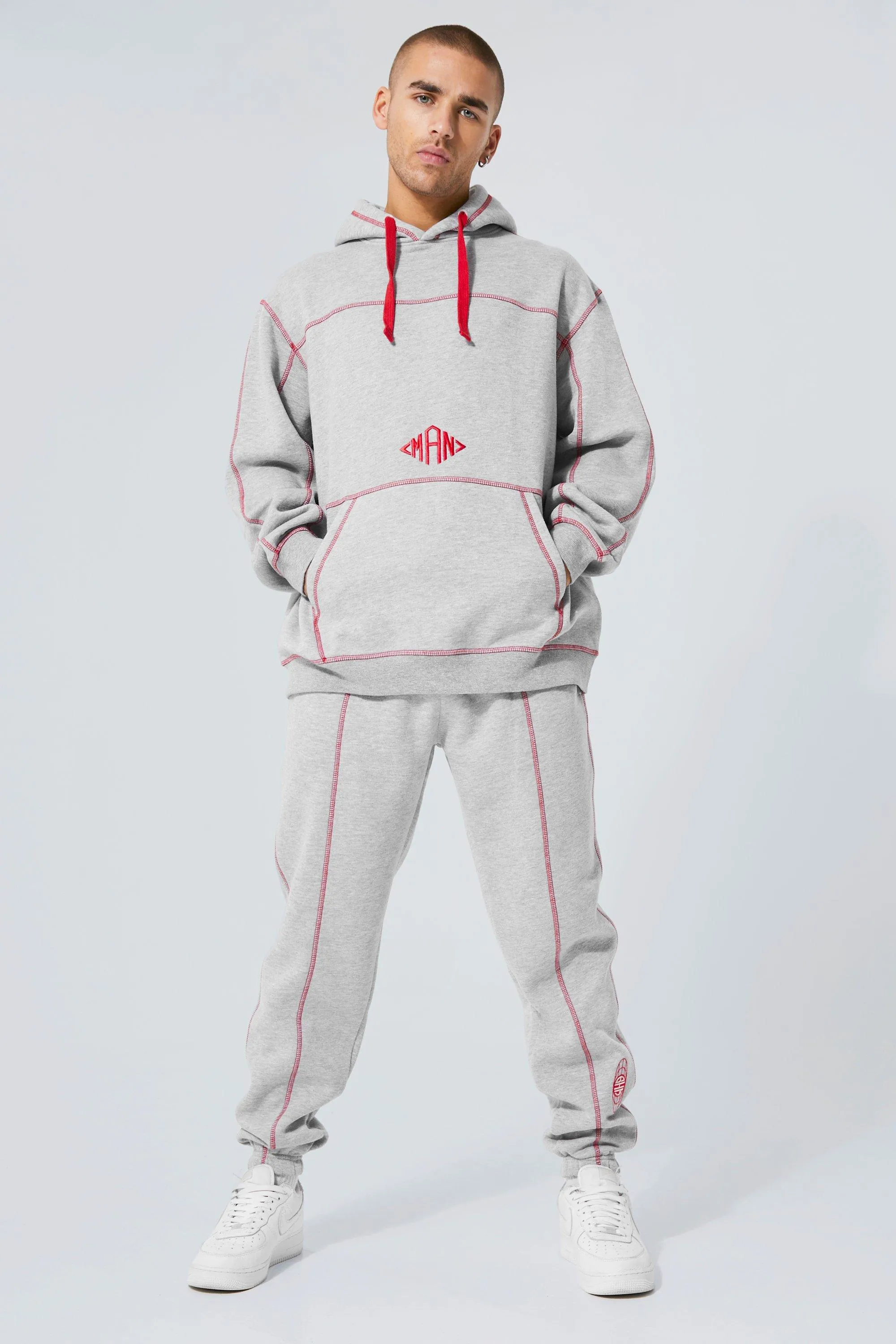 Man Contrast Stitched Hooded Tracksuit