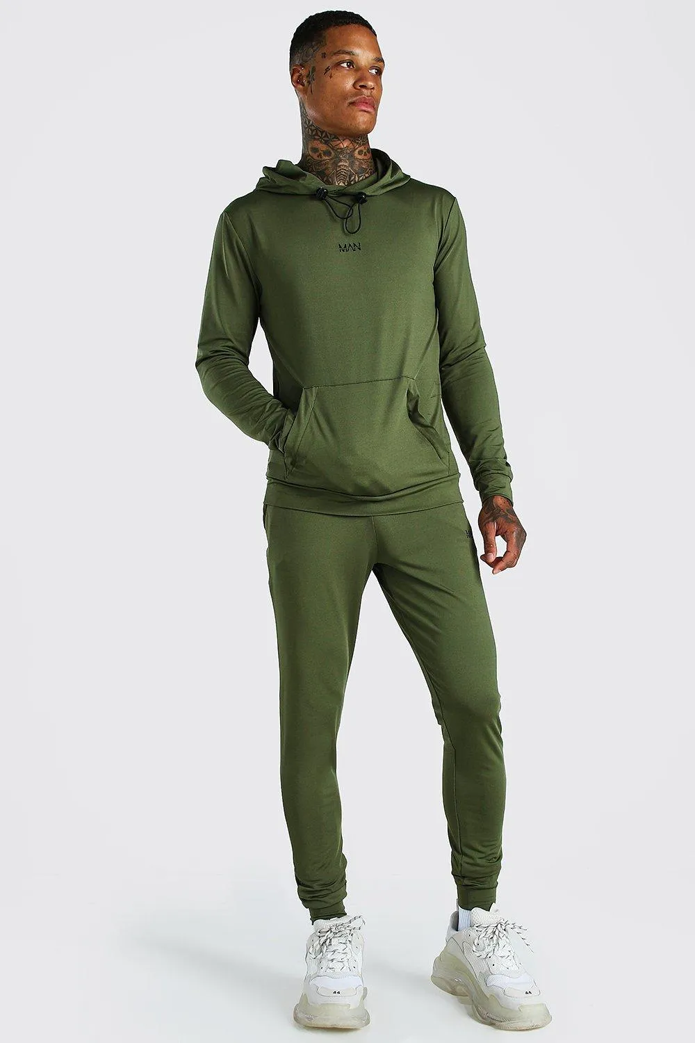 MAN Muscle Fit Poly Hooded Tracksuit With Zips | boohooMAN UK